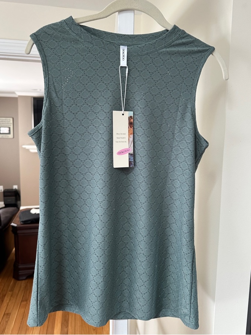 Sleeveless Eyelet Knit Tank - Sage Green